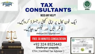 Sales Tax, Income Tax Return, Tax Consultant, FBR, Tax Filer, NTN,SECP