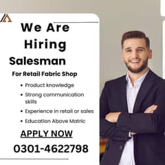 Salesman required for retail Cloth shop  - Male Jobs - Urgent Hiring