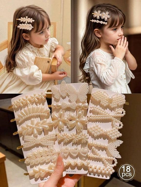 24-Piece Faux Pearl Hair Clip Set with Bowknot, Heart, Daisy, and Mixed Color Designs for Women and Girls - Versatile Accessories for All Hair Types and Seasons