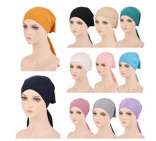 Set of 6 Women's Adjustable Under Scarf Hijab Caps with Tie-Back Design