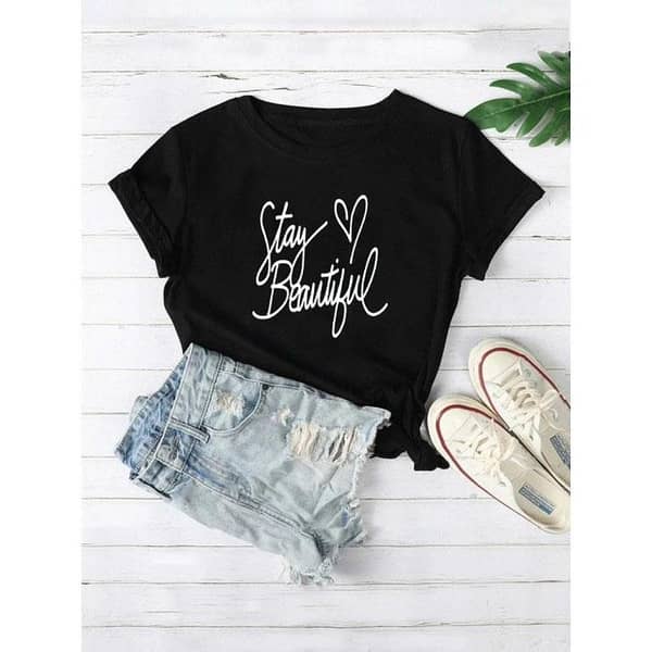 Girls' and Women's Summer Round Neck Printed Cotton T-Shirt
