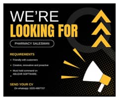 Pharmacy salesman required