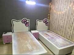 Hello kitty theme kids single beds without side tables