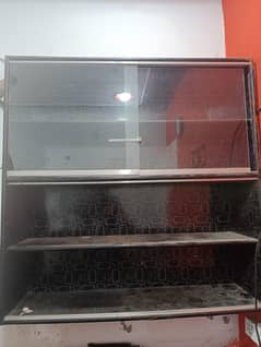 Glass and metal display cabinet  showcase  with sliding doors