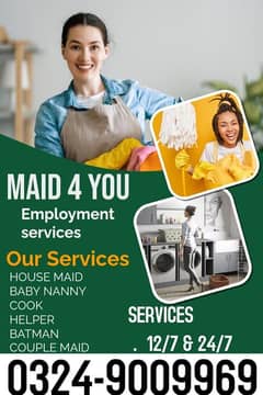 RELIABLE HOME STAFF AVAILABLE COOK MAID NANNY HELPER NURSE BATMAN etc