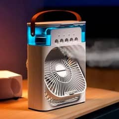 3in1 Mini Air Cooler Portable Fan With 7 Colour LED Light USB Powered
