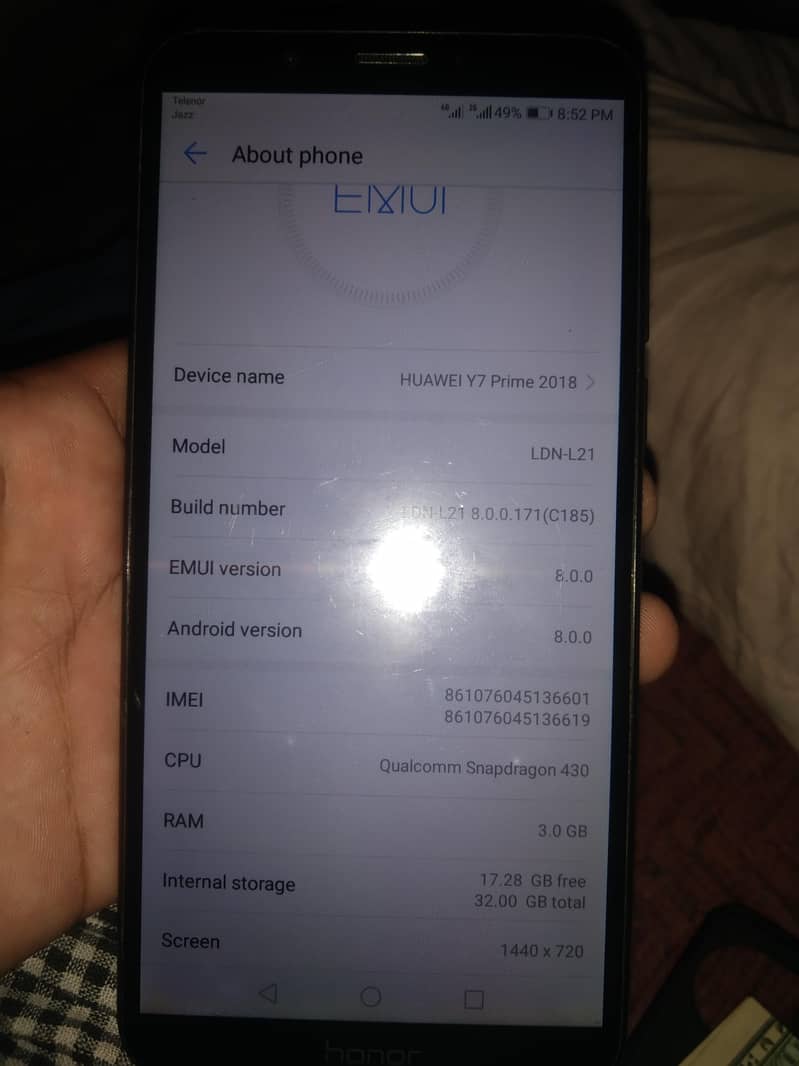 Huawei y7 prime 3,32 only mobile no fault 4