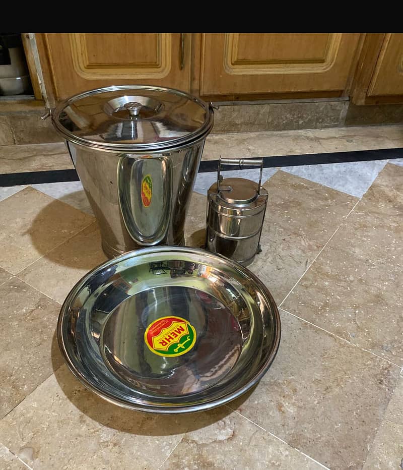 New unused pure stainless burtan shiny clean dakshay  and dhol etc 4