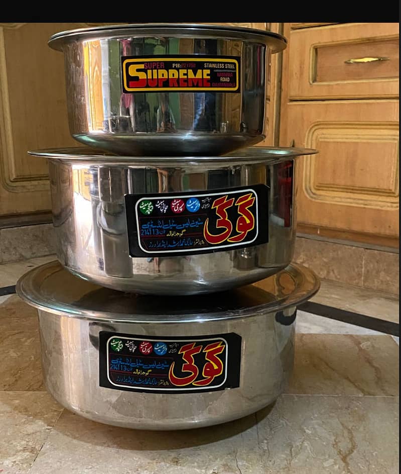 New unused pure stainless burtan shiny clean dakshay  and dhol etc 6