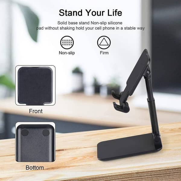 Adjustable Phone Stand for Desk - Portable and Foldable Holder with Height and Angle Settings for iPhone and Android - Stable Plastic Mobile Dock for Home and Travel