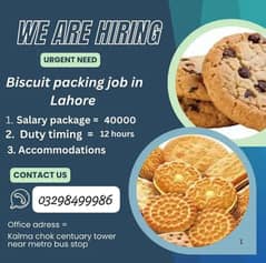 Biscuits packing job in Lahore