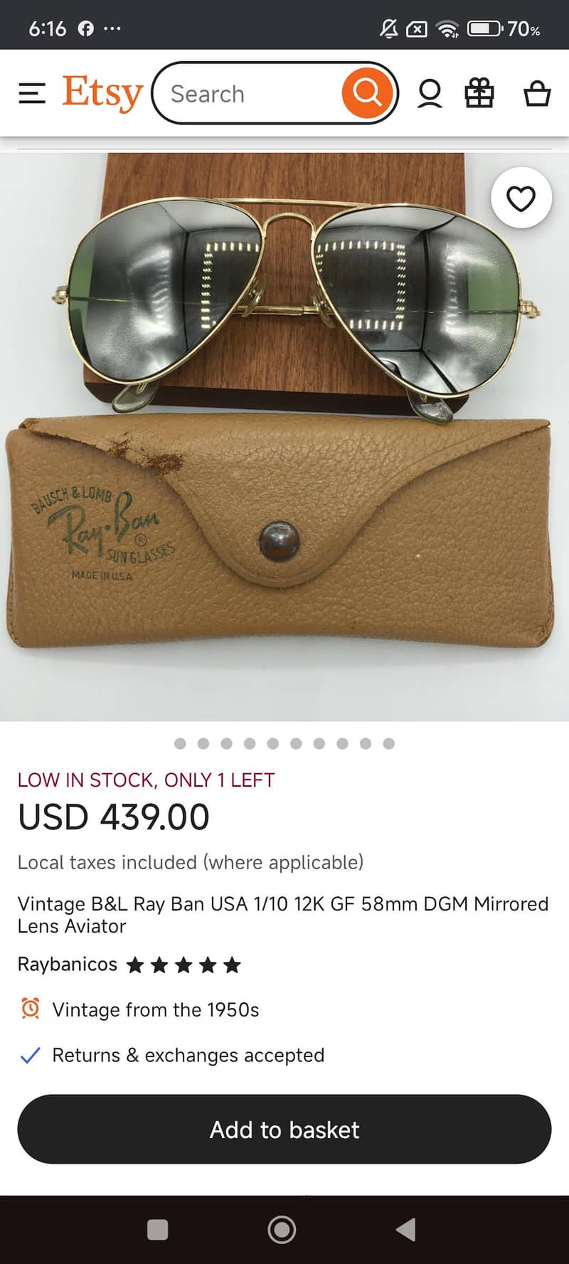 B and L RAY-BAN U. S. A 1999 VINTAGE Aviator 9