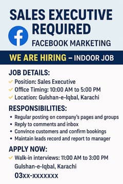 Sales Executive Required – Facebook Marketing