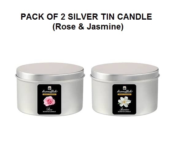 AROMAFLICK Set of 2 Customized Silver Tin Candles with Rose and Jasmine Scents