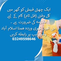 جی الیون تھری میں چھوٹی فیملی کوگھر کے لیے فل ٹام ملازمہ کی ضرورت ہے