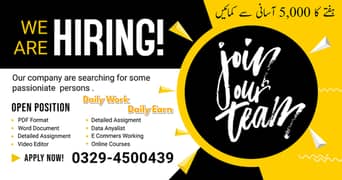 Assignment Job / Part Time Full Time Job / Job for male and female