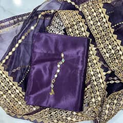 3 Piece Suit Katan Silk Plain Shirt & Trouser Organza Dupatta