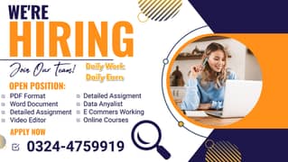 Online Job / Typing job / Assignment Job / Data Entry Job / part time