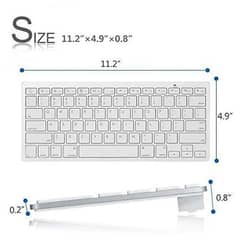 Ultra Slim & Stylish Wireless Bluetooth Keyboard (Silver/White)