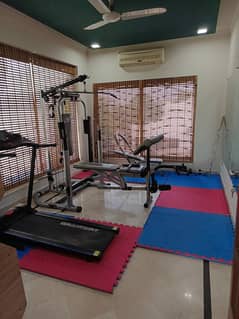 Multiple Exercise Machine|Treadmill|weights plates|bicep dumbbells