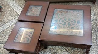 Set of 3 tables – center and side tables for sofa.