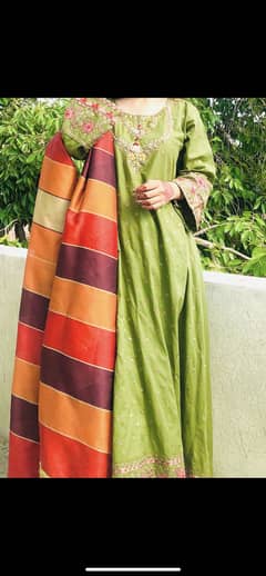Green Embroided long Frok