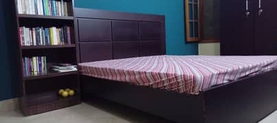 Bed Set with Bed Frame, Mattress, Bookshelf, 2 door Cupboard, Divider
