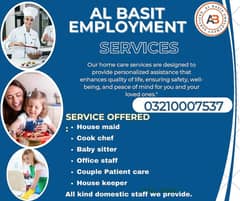 House maid cook babysitter male & female staff available 03241286368