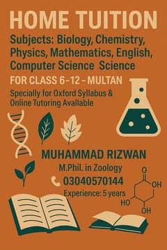 Home and  online Tutor Especially for Oxford Syllabus