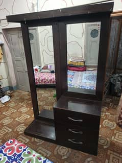 Dark Wood Dressing Table with Mirror & Drawers