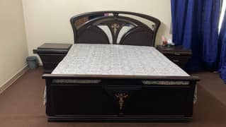wooden bed with side tables ( without mattress)