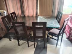 Dining table six chairs with Upper Glass 8mm. . Demand Rs:35000/=