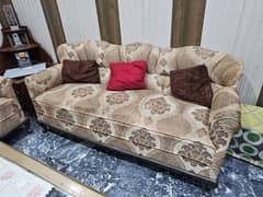 5 seat Sofaset + wood/glass center table + wooden/glass sidetables