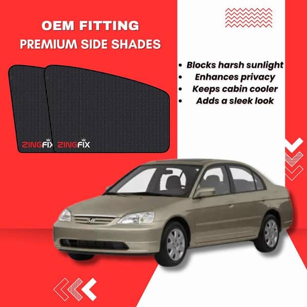 Zingfix Premium Mesh Foldable Side Window Shades for Honda Civic (2001-2005)