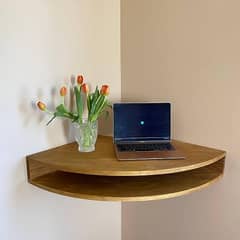 French Modern Wood Floating Corner TV Stand