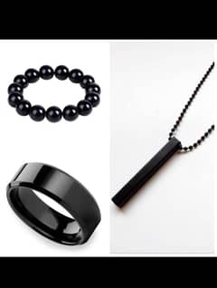 Stylish vertical bar mens jewelry set -3 pcs necklac, ring and bracel