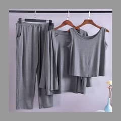 Night Suit for Girls - Stylish 3 Pcs Cotton Jersey Set