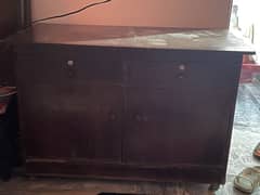 Wooden iron table with cupboard