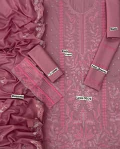 3pc women’s embroidered and luxurious lawn unstitched dresses