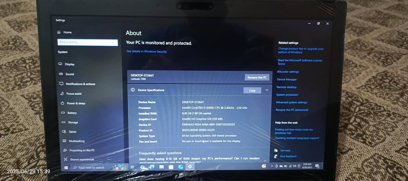 Dell i5 6 generation DDR4  latitude 7280 0