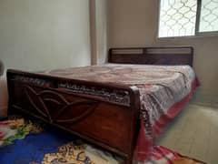 Wooden Double Bed with Mattress – Neat & Strong Condition