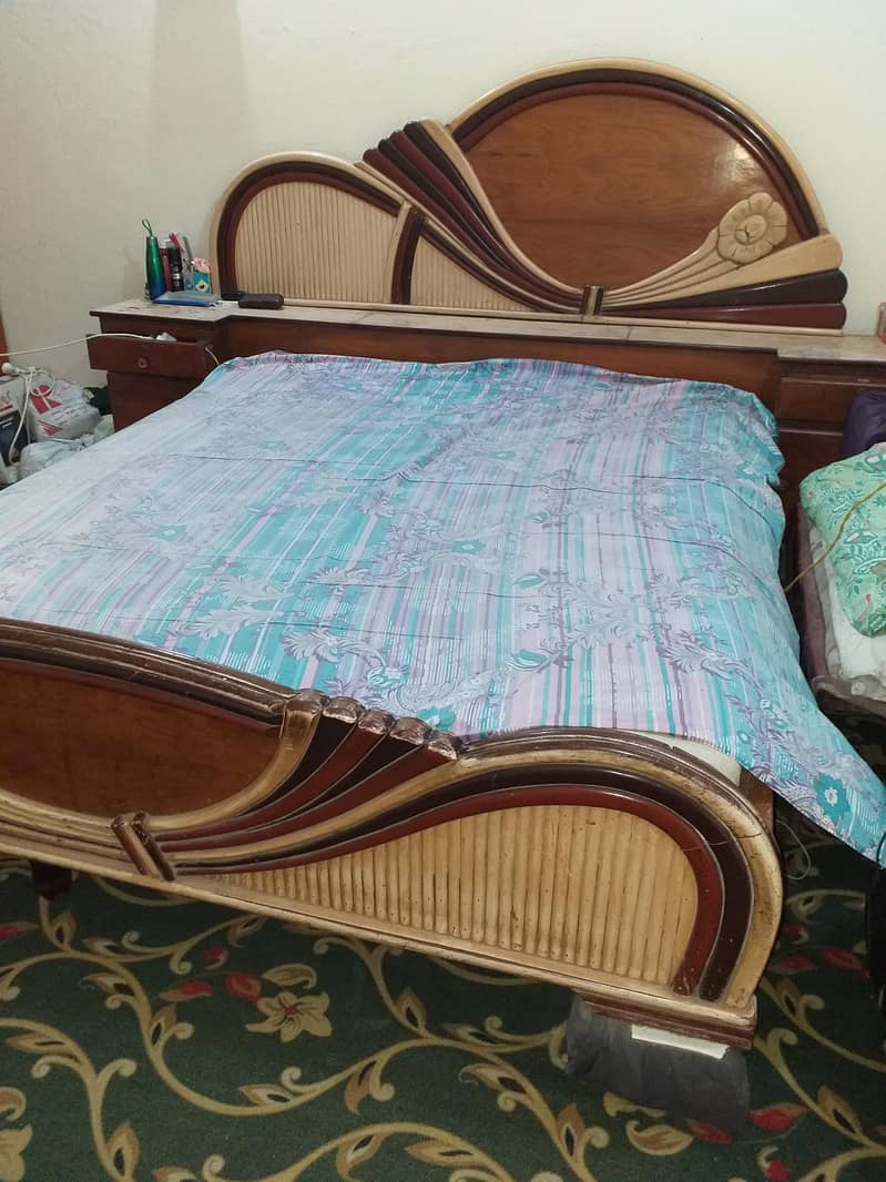 1 bed with side tables and 1 sofa set and 1 safe almari with 3 doors 3