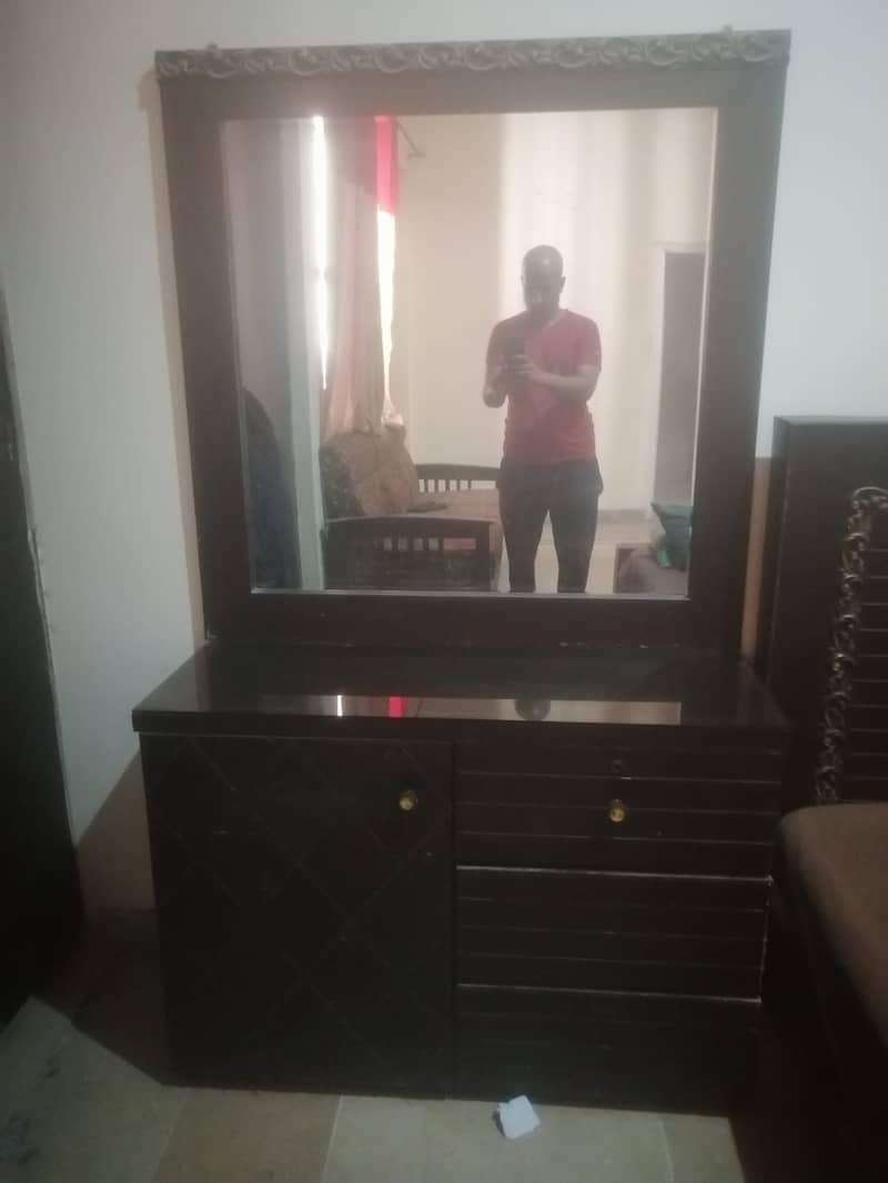 Double bed with imported mattress , side tables and dresing table 0