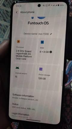 Vivo y200 new cell 10 by 10  8/128 with box charger