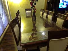 Elegant 10 seater Wooden Dining Table | Custom Made | Thick Glass Top