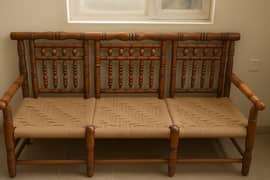 Antique Wooden Sofa Set | 3+1+1 with Handwoven Jute Seats – Excellent
                                title=