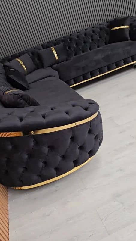 L shaped new sofa with 3 tables aik price ma delivery b available 3