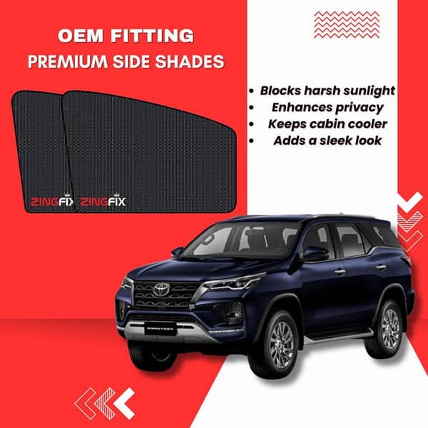Zingfix Premium Mesh Foldable Side Window Shades for Toyota Fortuner (2017-2025)