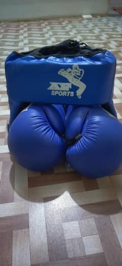 pair of boxing gloves  and head guard