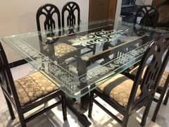 Timeless Elegance Shidham Wood Dinning table with Glass Top & 6 Ch